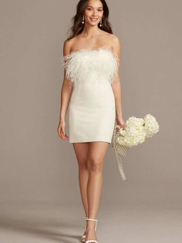 Strapless Crepe Feather Trim Mini Dress 54648DB1