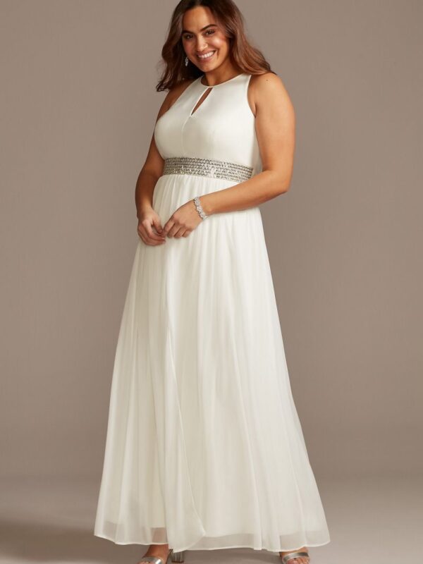 Jersey Keyhole Plus Size Gown with Crystal Waist 5655W