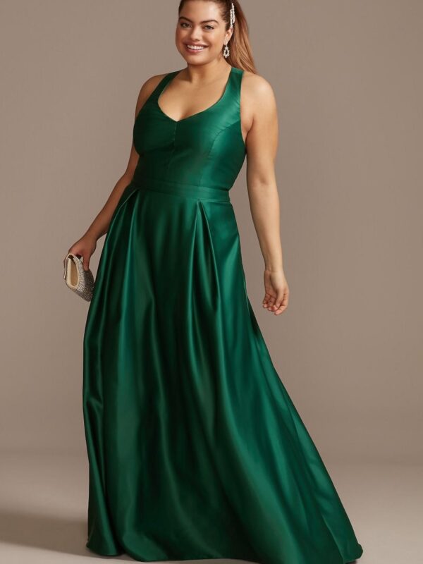 Satin Halter Plus Size Gown with Bow Back Detail City Triangles 5752TP9W