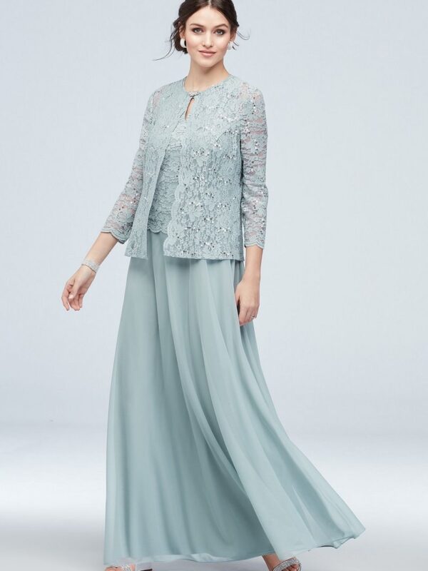 Three-Piece Chiffon Skirt and Lace Sweater Set Cachet 60270D