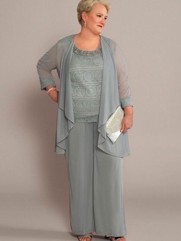 Plus 3-Piece Pantsuit with Tank and Flowy Jacket 7008DW