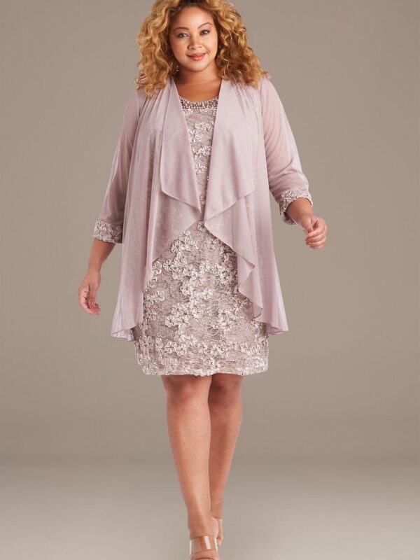 Lace Plus Short Tank Dress with Chiffon Jacket 7078W