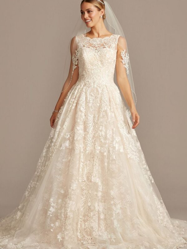 Lace Petite Wedding Dress with Pleated Skirt  7CWG780