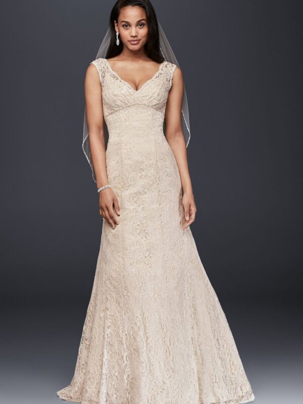 Petite Beaded Lace Wedding Dress with Cap Sleeves Collection 7T9612