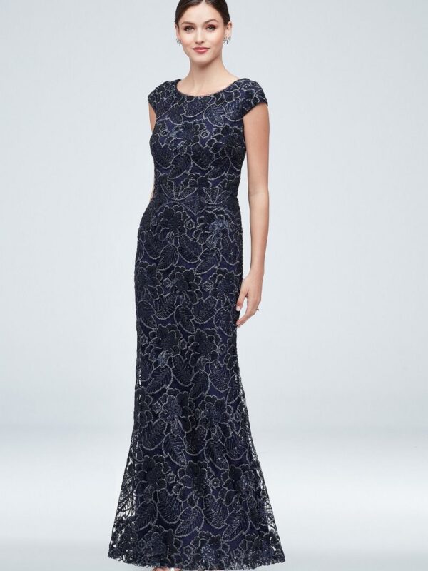 Sequin Floral Lace Overlay Cap Sleeve Gown Alex Evenings 8117922