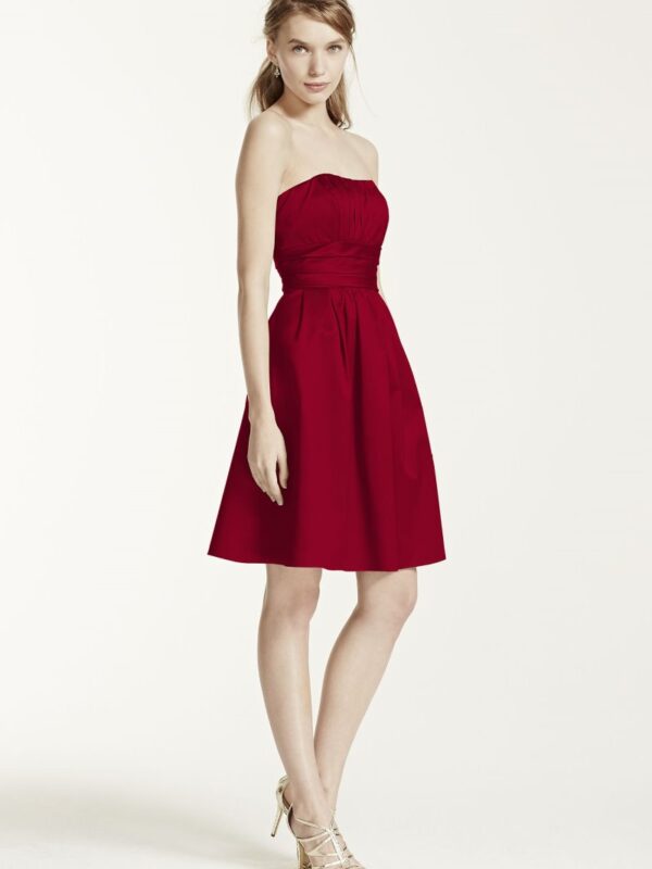 Cotton Sateen Short Strapless Ruched Dress 83312