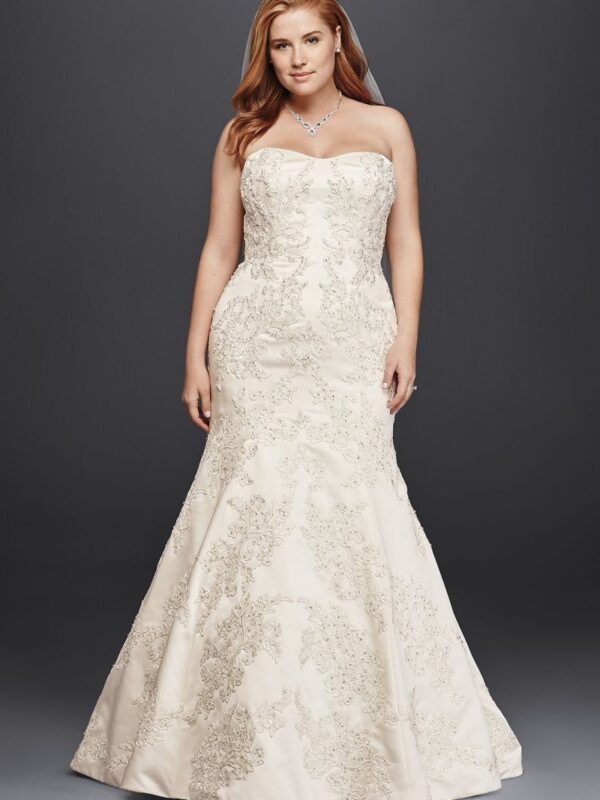 Satin Trumpet Wedding Dress with Lace  8CWG594