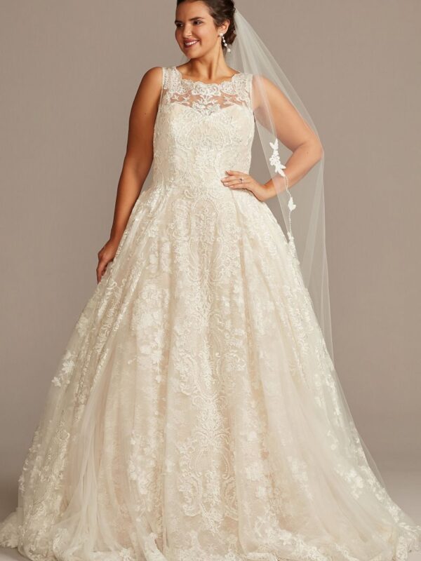 Lace Plus Size Wedding Dress with Pleated Skirt  8CWG780