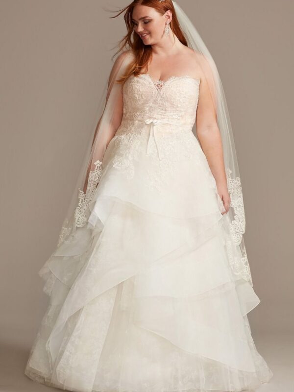 Printed Tulle Tiered Skirt Plus Size Wedding Dress  8CWG845