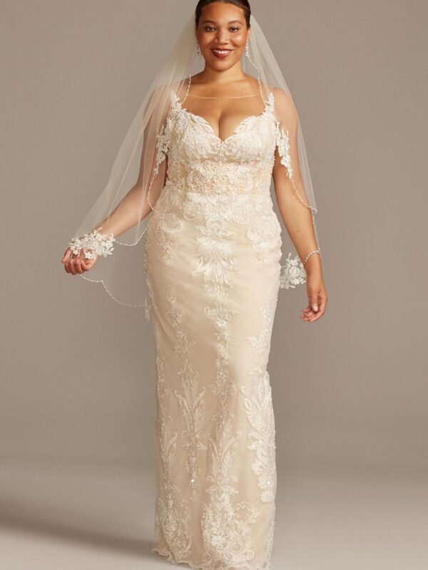 Lace Plus Size Wedding Dress with Tulle Overskirt  8CWG850