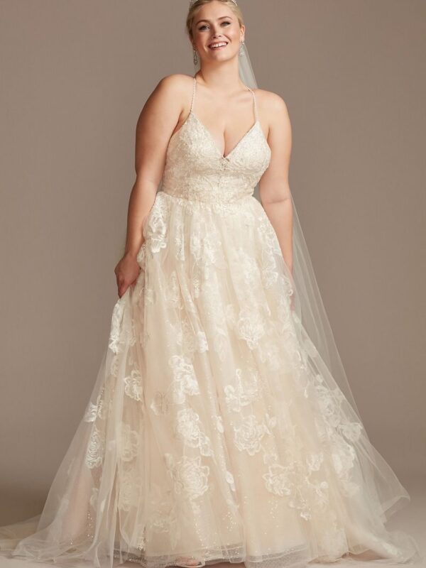 Floral Applique Bead Strap Plus Size Wedding Dress  8CWG879