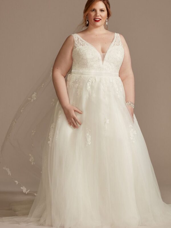 Embroidered Plus Size Tulle Skirt Wedding Dress  8CWG888