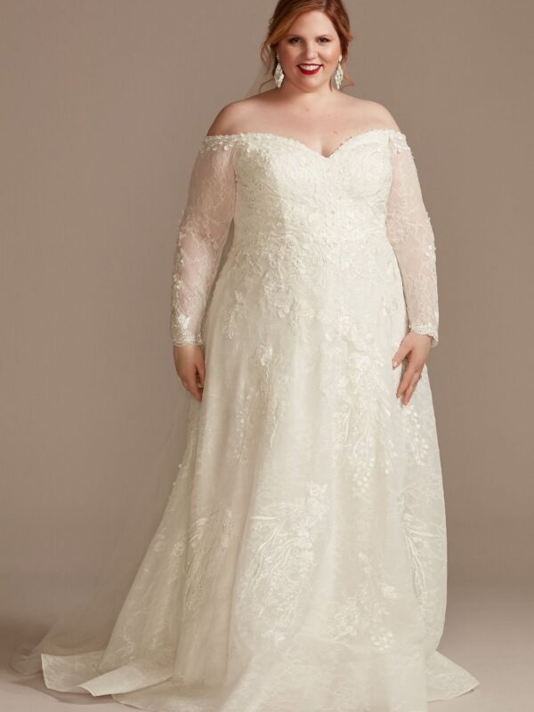 Leafy Lace Off Shoulder Plus Size Wedding Dress  8CWG891