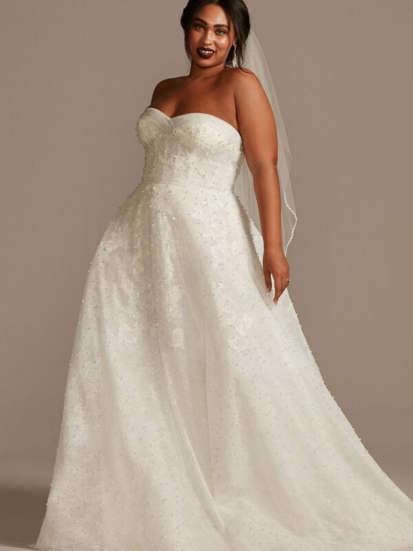 Strapless Pearl Ball Gown Plus Size Wedding Dress  8CWG892