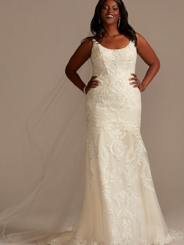 Lace Plus Size Wedding Dress with Cutout Train  8CWG895