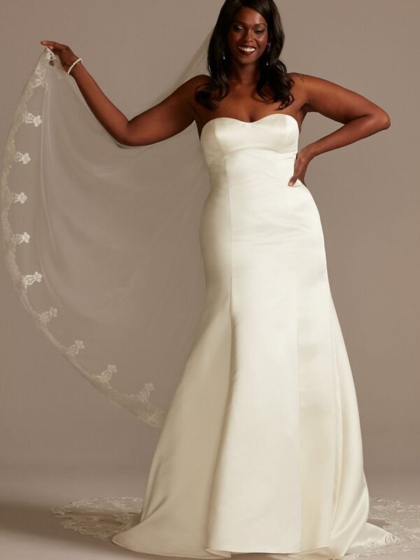 Satin Plus Size Wedding Dress with Cathedral Train  8CWG896