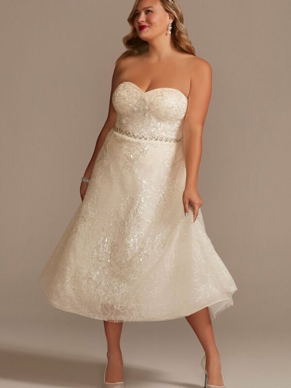 Lace Applique Tea-Length Plus Size Wedding Dress  8CWG903