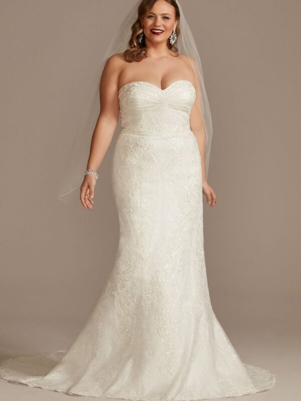 Shirred Plus Size Lace Strapless Wedding Dress  8CWG906