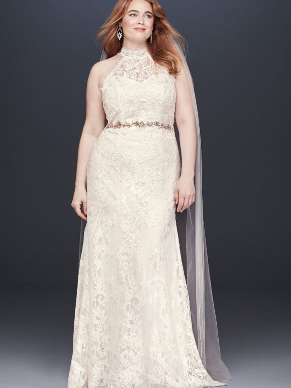 Lace High-Neck Halter Plus Size Wedding Dress  8MS251192