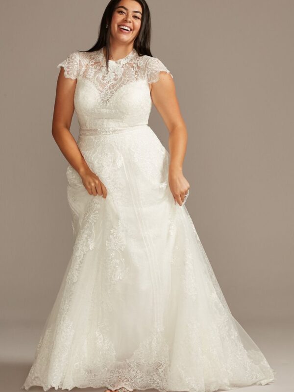 Embroidered Mock Neck Plus Size Wedding Dress  8MS251205