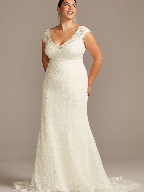 Hand Beaded Cap Sleeve Plus Size Wedding Dress  8MS251206