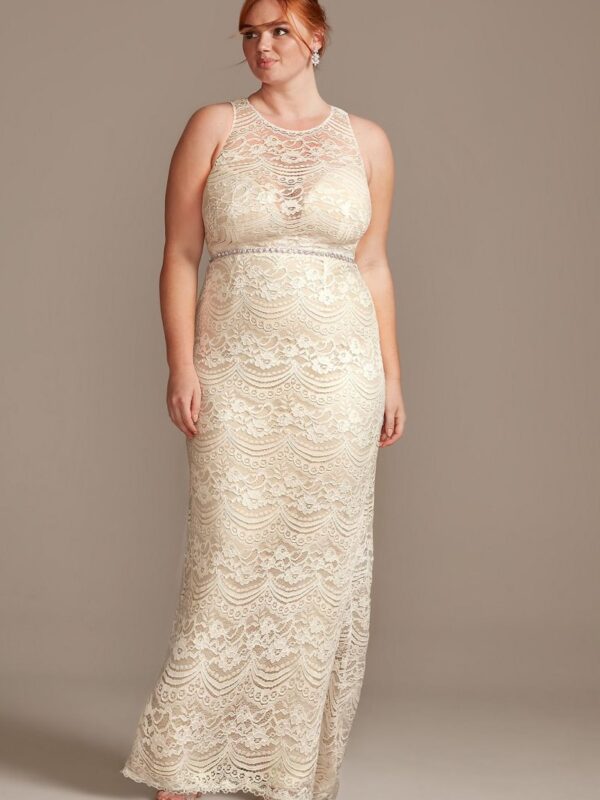 Plunge Illusion Chantilly Plus Size Wedding Dress  8MS251214