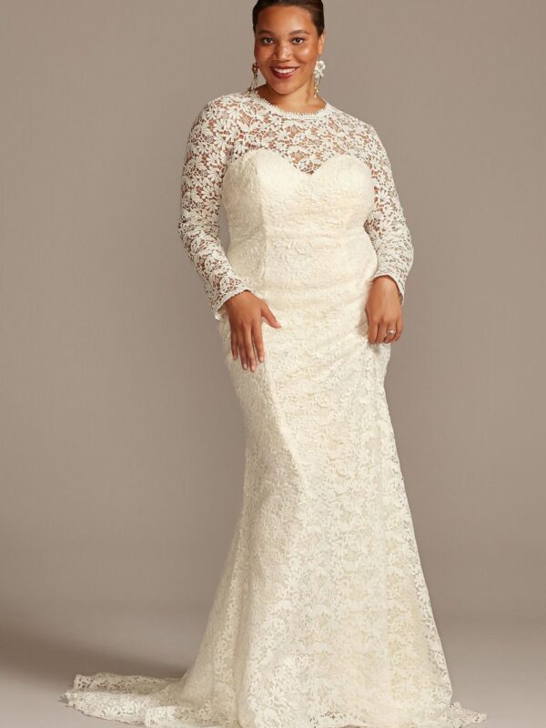 Long Sleeve Venice Lace Plus Size Wedding Dress  8MS251217