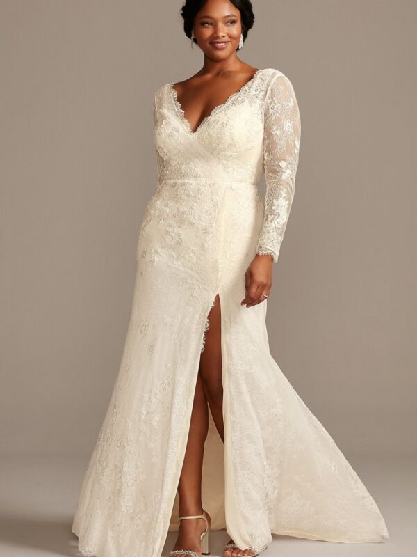 Illusion Sleeve Faux Wrap Plus Size Wedding Dress  8MS251219