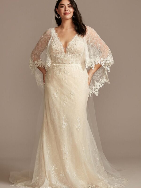 Lace Plus Size Wedding Dress with Trimmed Capelet  8MS251224