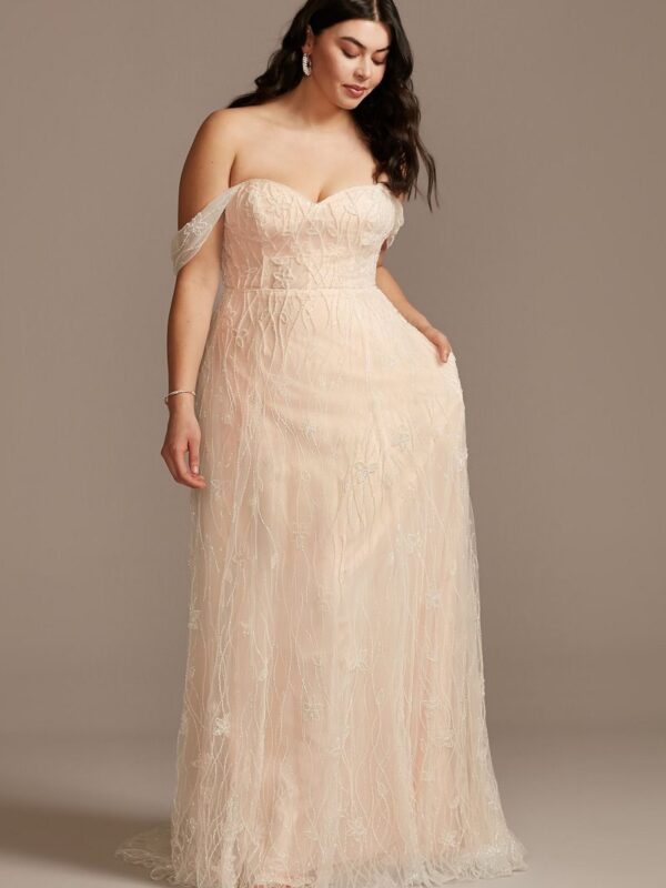 Removable Sleeves Plus Size Floral Wedding Dress  8MS251234