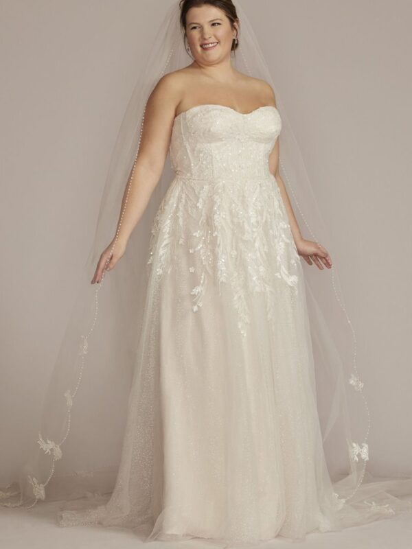 Strapless Glitter Tulle Plus Size Wedding Gown  8MS251251