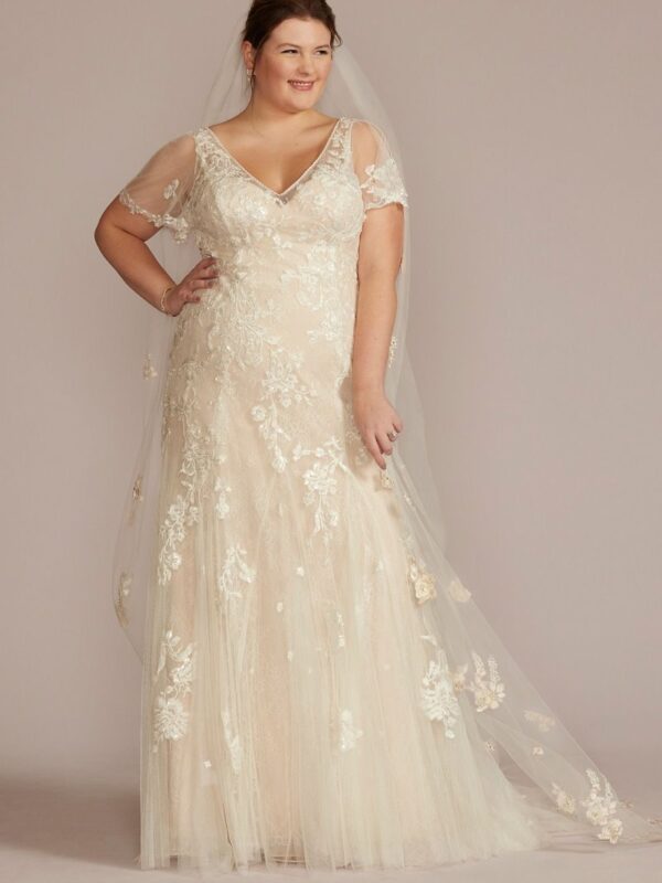 Soft Tulle Flutter Sleeve Plus Size Wedding Gown  8MS251252