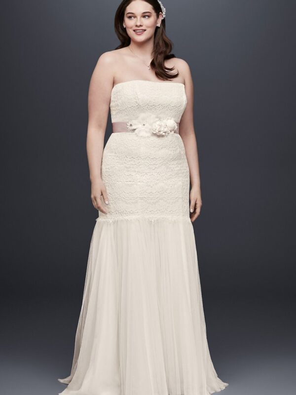 Lace Plus Size Wedding Dress with Tulle Skirt  9KP3765