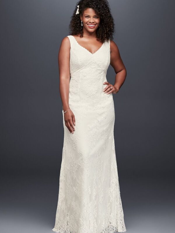 V-Neck Plus Size Wedding Dress with Empire Waist  9KP3803