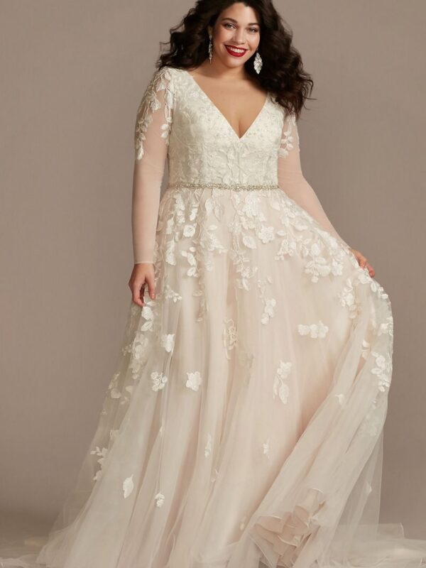 Illusion Long Sleeve Plus Size Wedding Dress 9LBSWG820