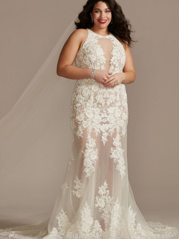 Illusion Keyhole Bodysuit Plus Size Wedding Dress 9MBSWG843