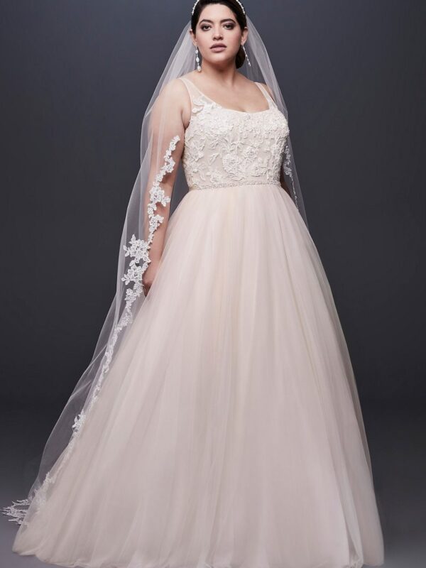 Lace and Tulle Plus Size Wedding Dress with Ribbon Collection 9NTWG3905