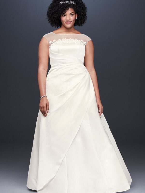 Illusion Neck Ruched Satin Plus Size Wedding Dress Collection 9OP1348