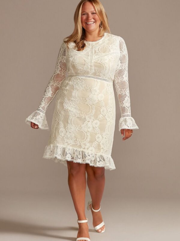 Lace Illusion Plus Short Dress with Flounce Trim 9SDWG0772