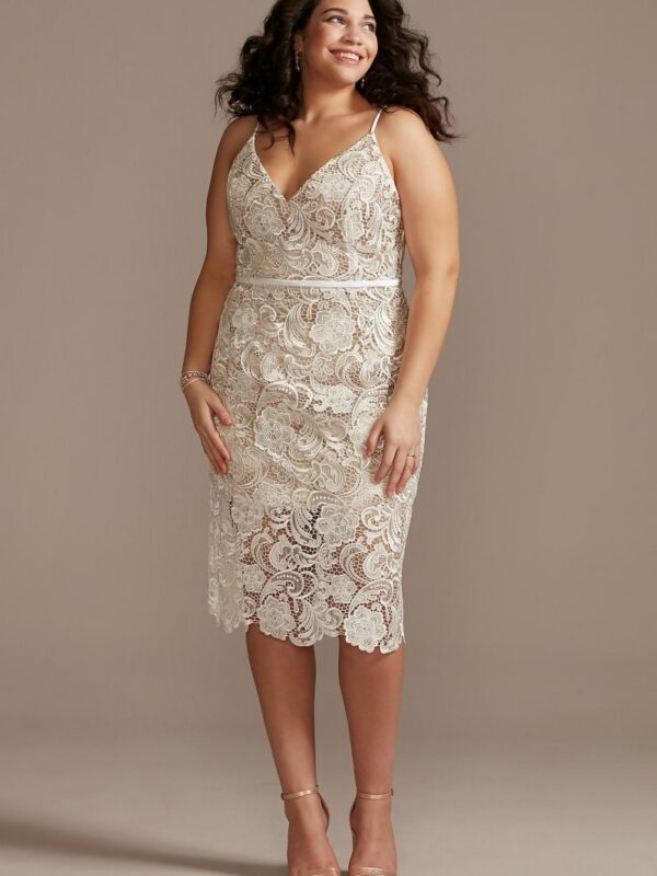 Crochet Lace Overlay Midi Plus Size Dress 9SDWG0773