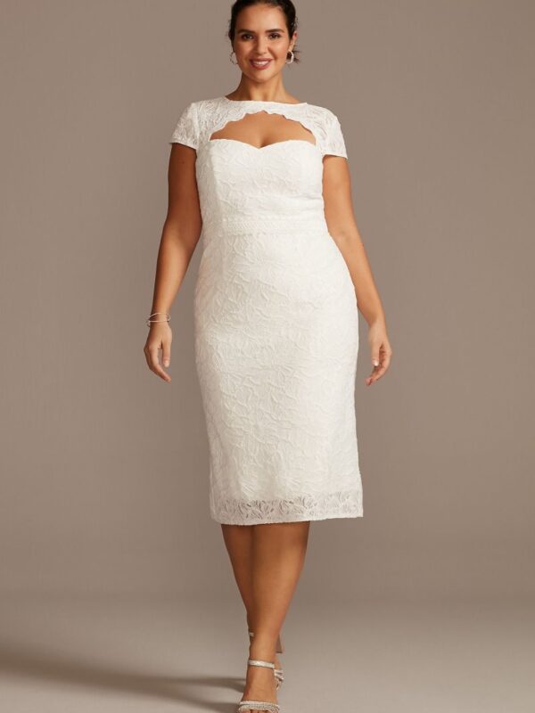 Cap Sleeve Plus Size Lace Dress with Keyhole 9SDWG0810