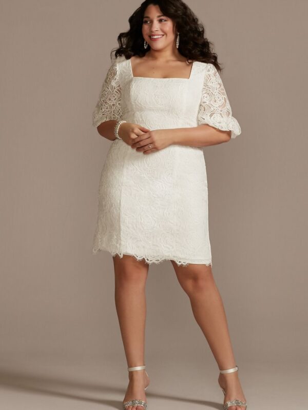 Lace Plus Size Mini Dress with Bubble Sleeve 9SDWG0913