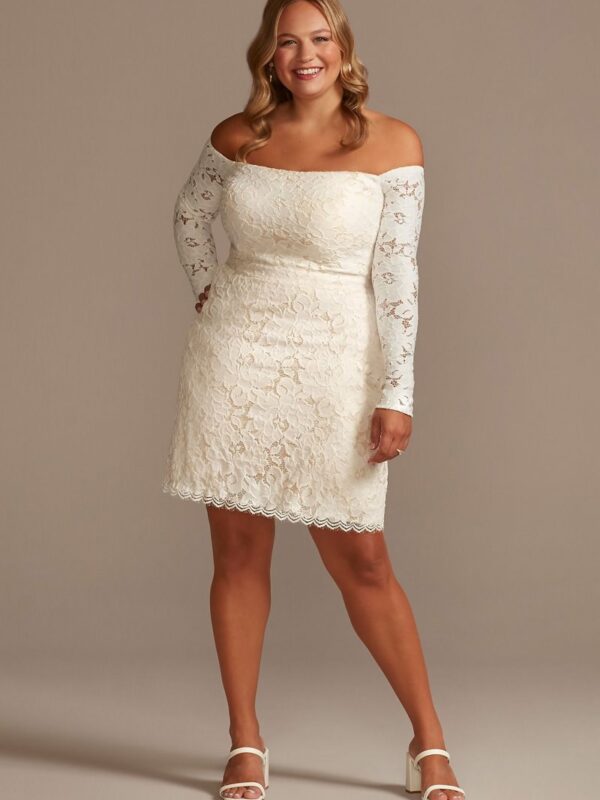 Long Sleeve Off Shoulder Stretch Lace Plus Dress  9SDWG0979