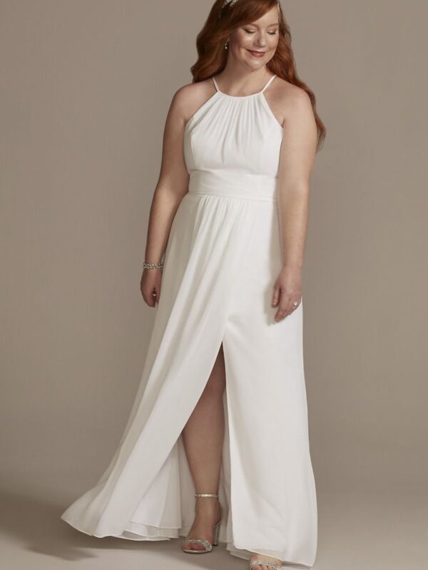 Chiffon Plus A-Line Wedding Dress with Tie Back 9SDWG0989