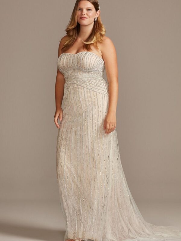 Deco Beaded Plus Size Lace Sheath Wedding Dress 9SWG829