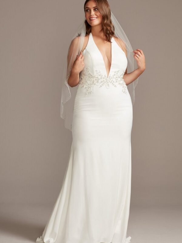 Embellished Waist Plus Size Halter Wedding Dress 9SWG838