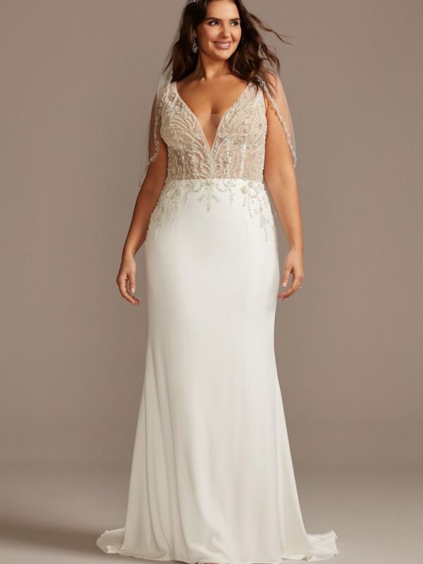 Sheer Plunge Beaded Corset Plus Size Wedding Dress 9SWG865