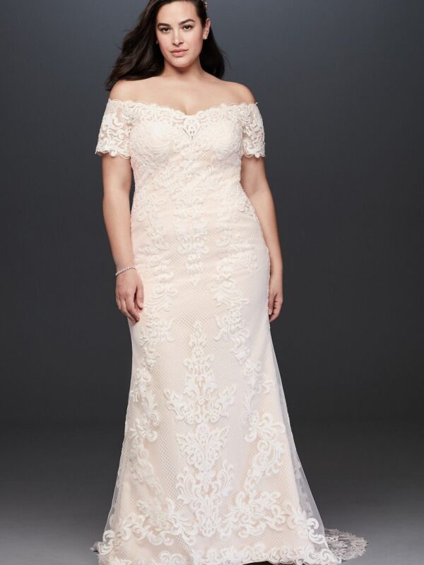 Off the Shoulder Lace Plus Size Wedding Dress  9V3958