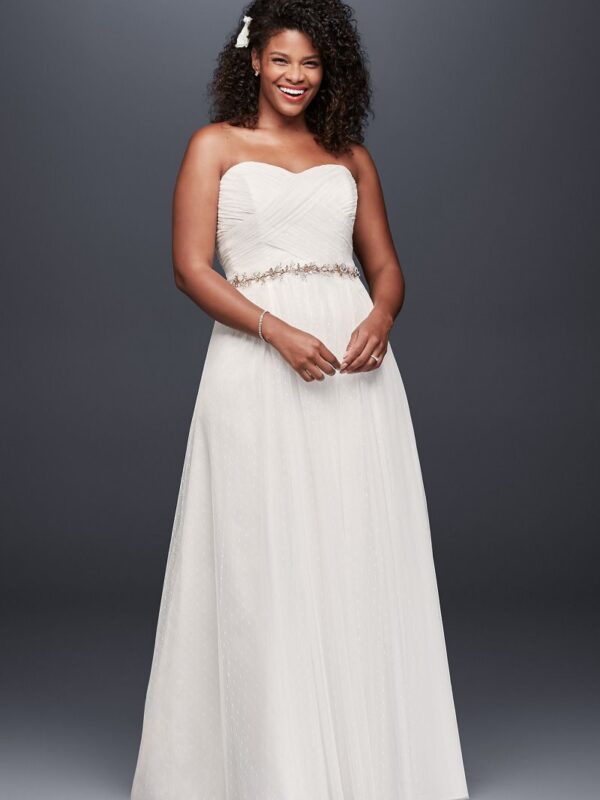 Dot Tulle Sweetheart Neck Plus Size Wedding Dress  9WG3438