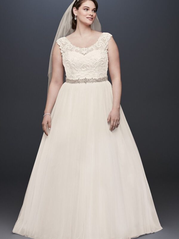 Tulle Plus Size Wedding Dress with Lace Cap Sleeve Collection 9WG3741